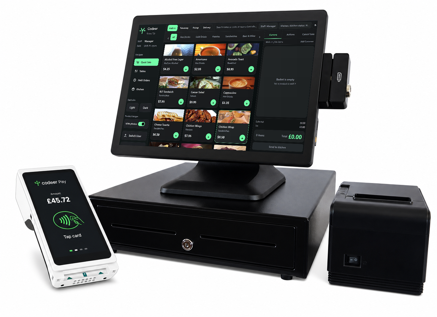 Codeer EPOS hardware with the front till interface on the terminal screen