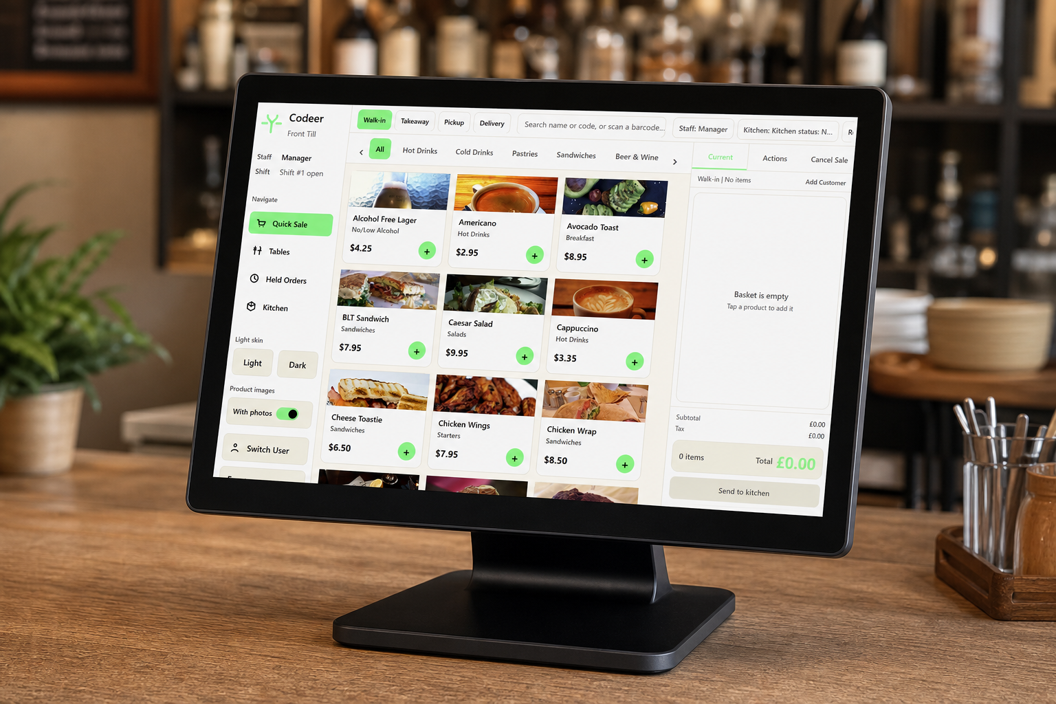 Codeer EPOS front till on an independent hospitality counter
